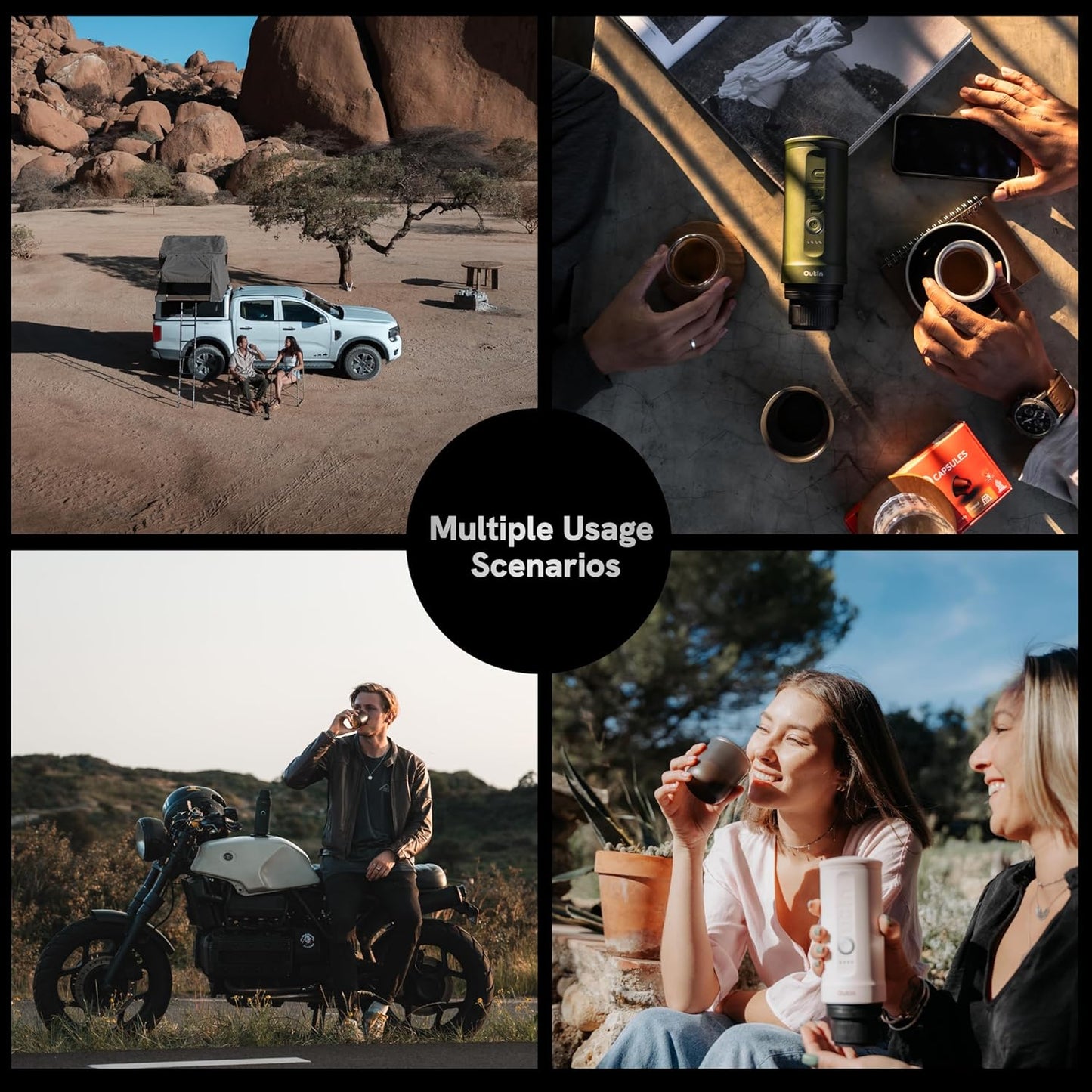 Outin Nano Cafetera Espresso Eléctrica Portátil, Cafetera De Viaje Para Camping, Cafetera De Coche Autocalentable Con USB-C, Con Café Molido Y Cápsula NS Para RV, Senderismo, Oficina