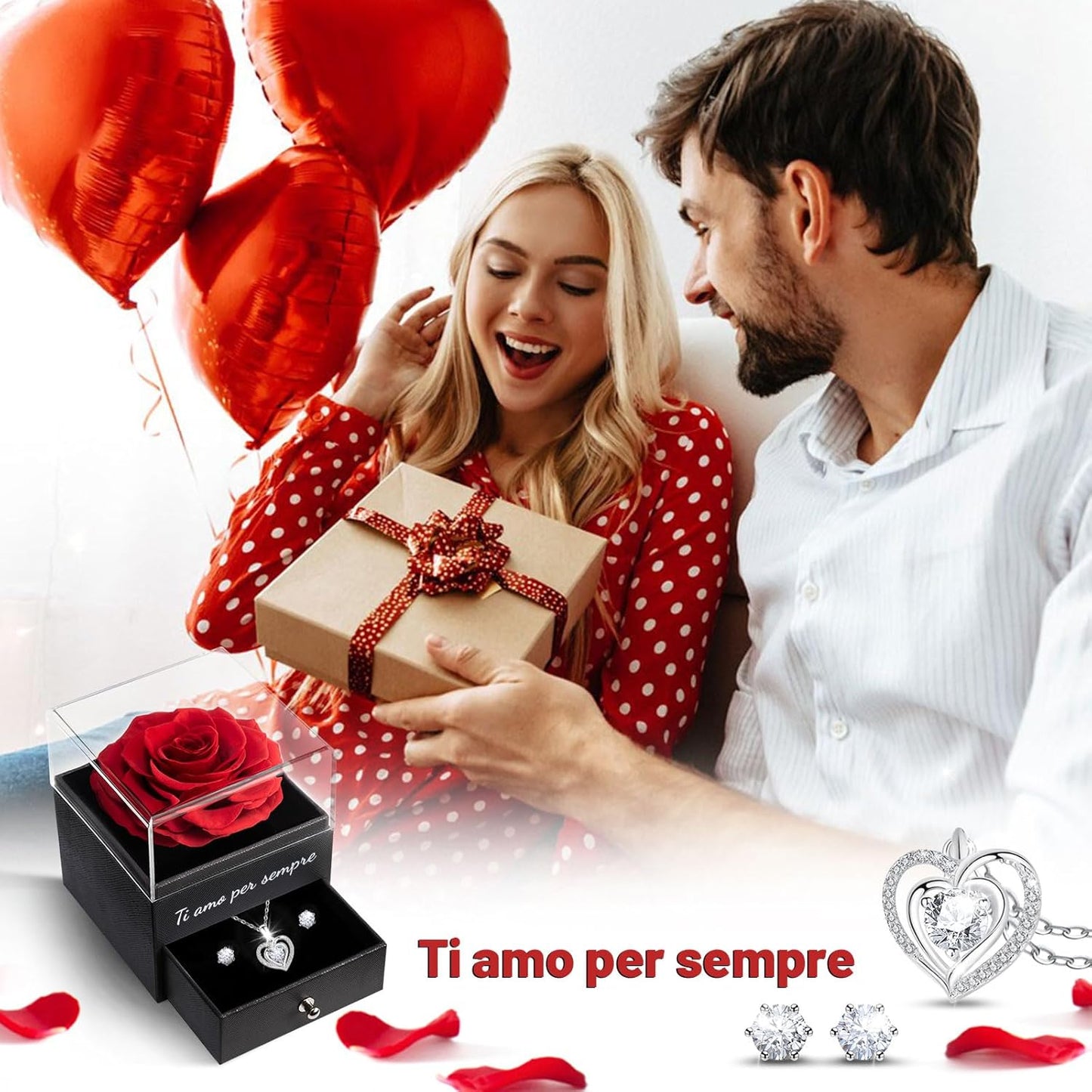 Yamonic Rosa Eterna Regalos Originales Para Mujer,Rosa Eterna Natural Preservada Con Collar Y Pendientes De Plata De Ley 925,Flore Preservada Regalo Navidad San Valentin Dia De La Madre Cumpleaños