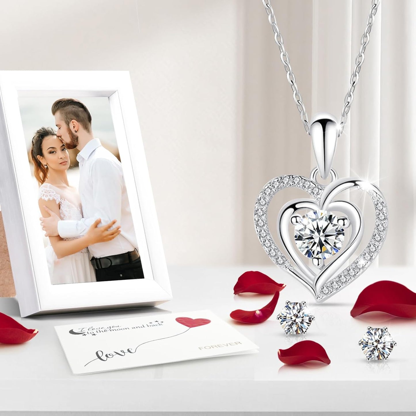 Yamonic Rosa Eterna Regalos Originales Para Mujer,Rosa Eterna Natural Preservada Con Collar Y Pendientes De Plata De Ley 925,Flore Preservada Regalo Navidad San Valentin Dia De La Madre Cumpleaños
