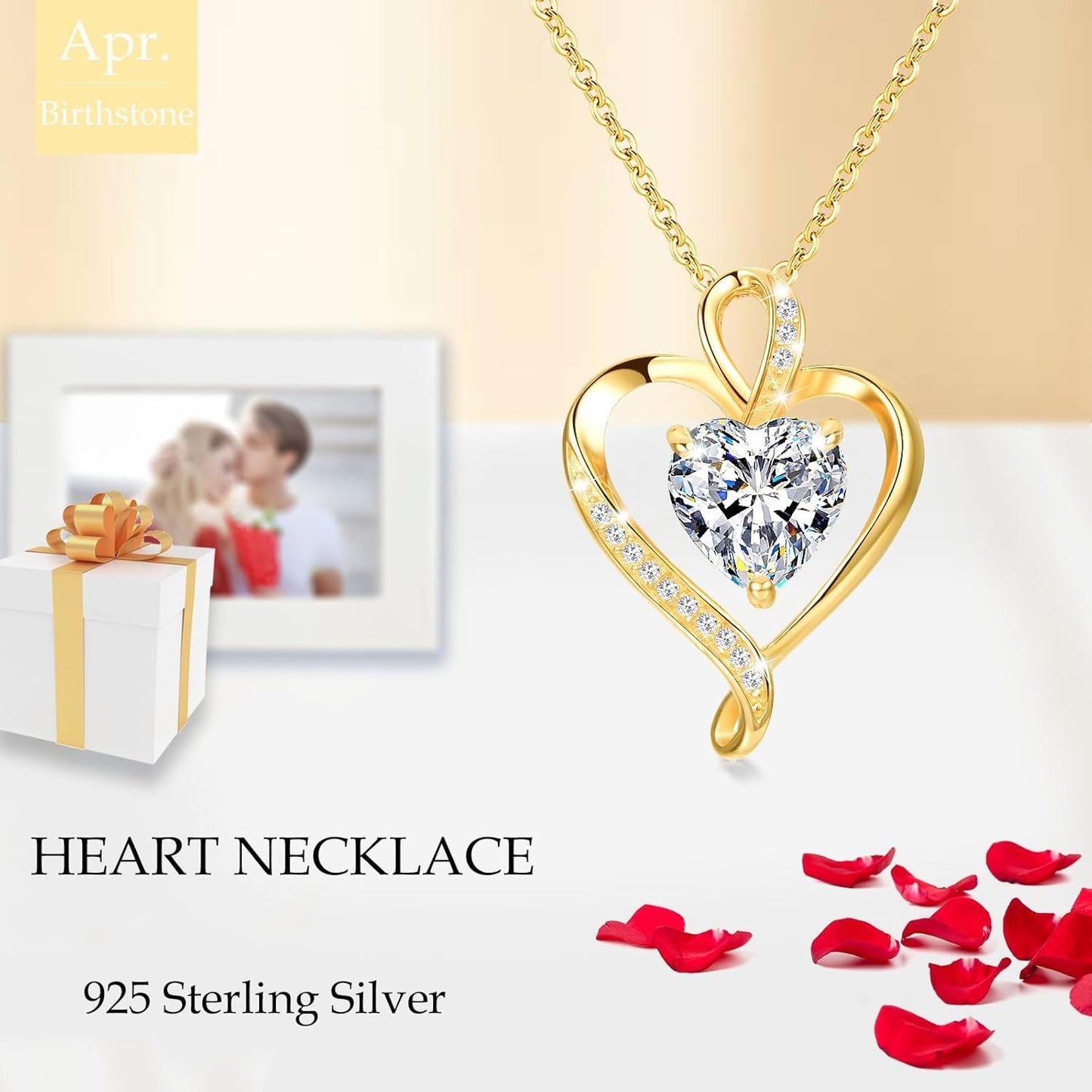 LAVUMO Collares Mujer Amor Colgante De Corazón Oro Rosa Plata De Ley 925 Collares Mujer Joyas Regalos Para Esposa, Mamá Novia Cumpleaños Navidad Aniversario Día San Valentín Regalo