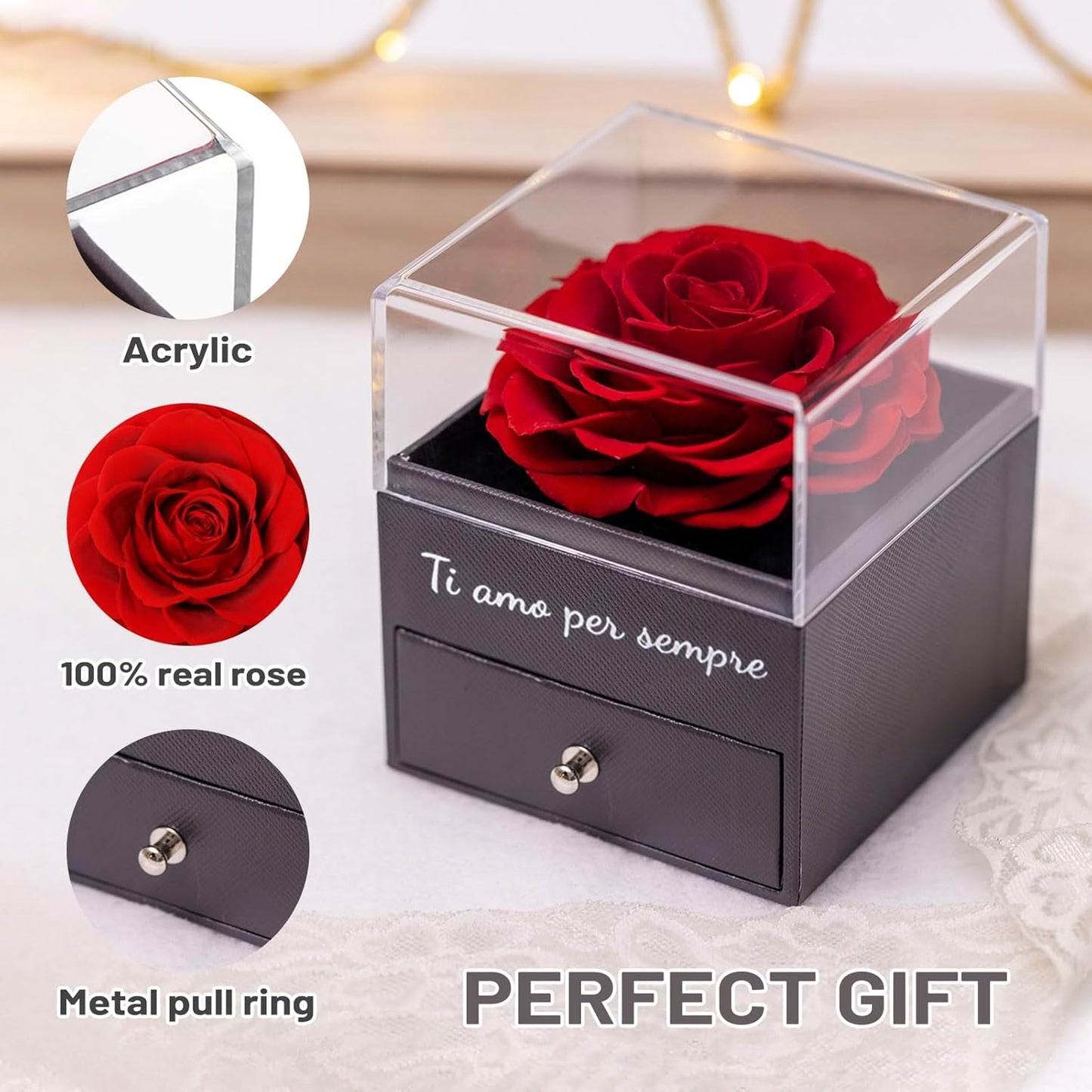 Yamonic Rosa Eterna Regalos Originales Para Mujer,Rosa Eterna Natural Preservada Con Collar Y Pendientes De Plata De Ley 925,Flore Preservada Regalo Navidad San Valentin Dia De La Madre Cumpleaños