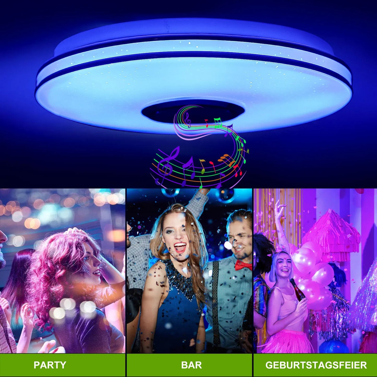 Lámpara de techo LED de 36 W con altavoz Bluetooth, regulable mediante mando a distancia y control por aplicación, lámpara de techo LED con cambio de color RGB.