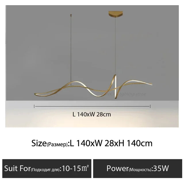 New Ribbon Shape Design Dining Island LED Chandelier Aluminum Simplicity Living Room House Indoor Decoration Table Lighting