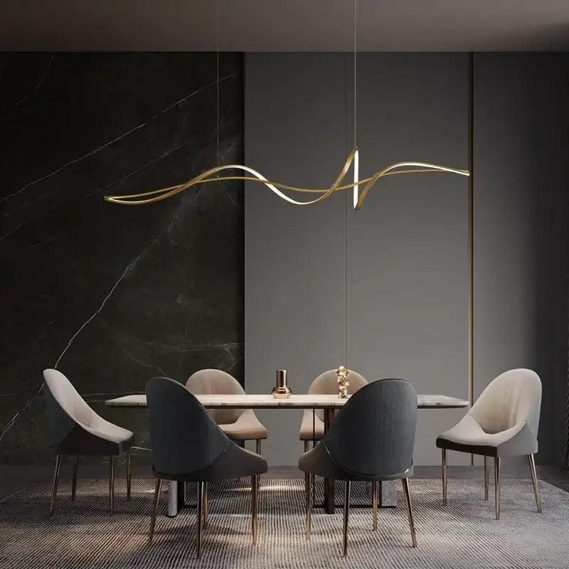 New Ribbon Shape Design Dining Island LED Chandelier Aluminum Simplicity Living Room House Indoor Decoration Table Lighting