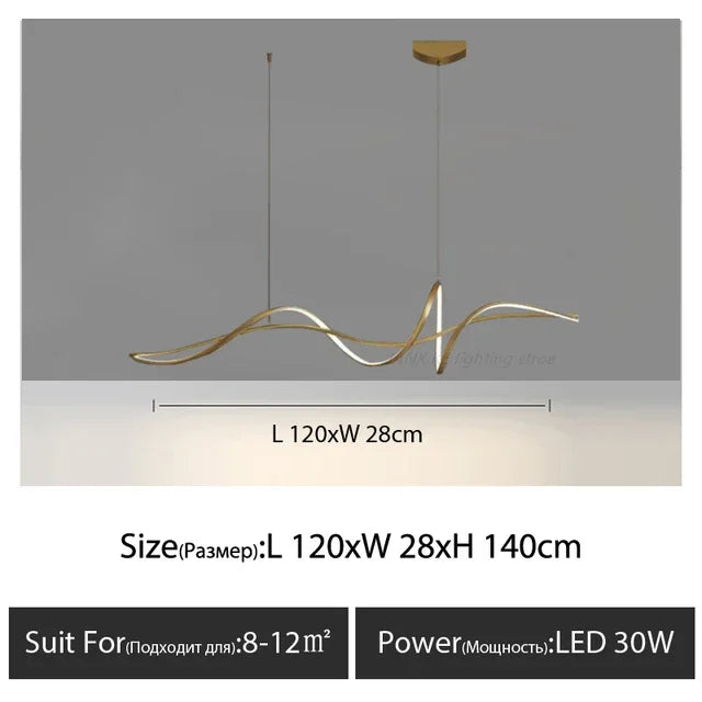 New Ribbon Shape Design Dining Island LED Chandelier Aluminum Simplicity Living Room House Indoor Decoration Table Lighting