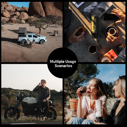 Outin Nano Cafetera Espresso Eléctrica Portátil, Cafetera De Viaje Para Camping, Cafetera De Coche Autocalentable Con USB-C, Con Café Molido Y Cápsula NS Para RV, Senderismo, Oficina