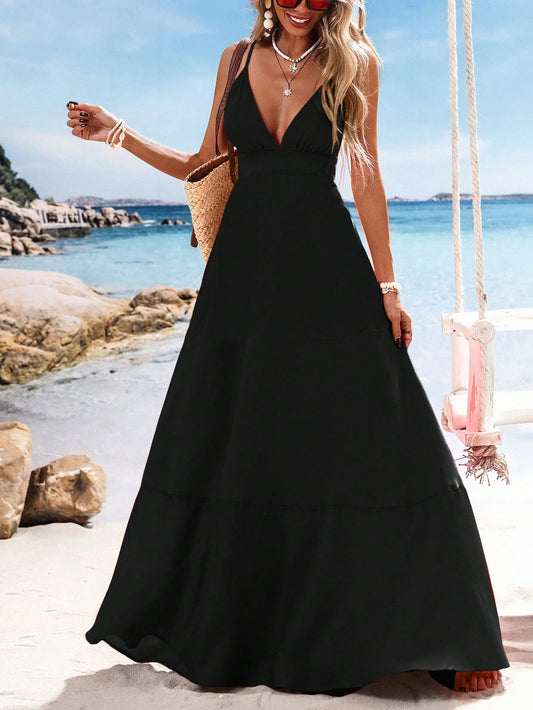 Vivid Eden Vestido largo de mujer con cuello en V y bloques de color tejidos, conjuntos de primavera y verano, ropa de verano, San Valentín, conjuntos de vacaciones para mujer, conjuntos de playa para mujer, festival, ropa romántica y elegante, bohemia, boho, dulce, conjuntos para raves y festivales, ropa de vacaciones tropicales para mujer, carnaval, Superventas, Festa Junina, Vestido Festa Junina, Ropa de vacaciones tropicales para mujer, Ropa boho para mujer