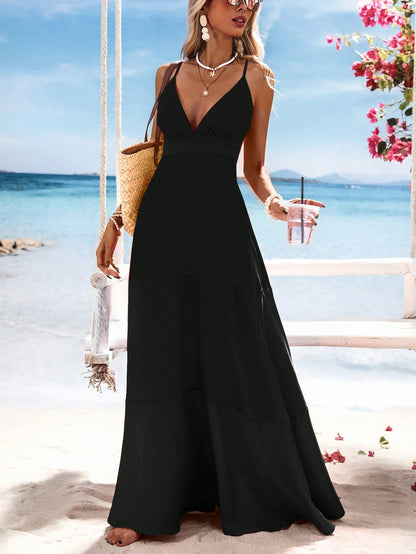 Vivid Eden Vestido largo de mujer con cuello en V y bloques de color tejidos, conjuntos de primavera y verano, ropa de verano, San Valentín, conjuntos de vacaciones para mujer, conjuntos de playa para mujer, festival, ropa romántica y elegante, bohemia, boho, dulce, conjuntos para raves y festivales, ropa de vacaciones tropicales para mujer, carnaval, Superventas, Festa Junina, Vestido Festa Junina, Ropa de vacaciones tropicales para mujer, Ropa boho para mujer