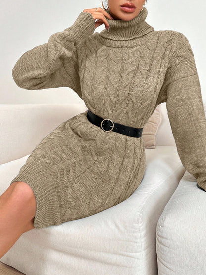Top de punto de algodón Ruechic de largo medio para mujer con tejido floral complejo, cuello vuelto, cinturón en la cintura y dobladillo asimétrico.
