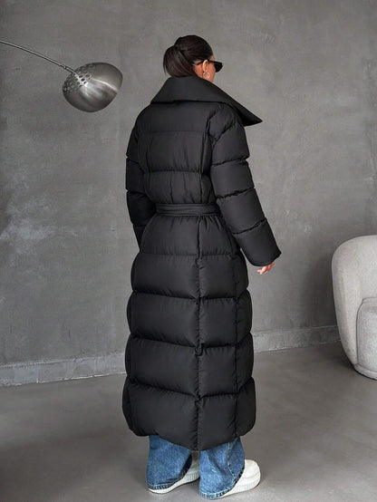 Zip up Slant Pocket Padded Coat with Waist Belt