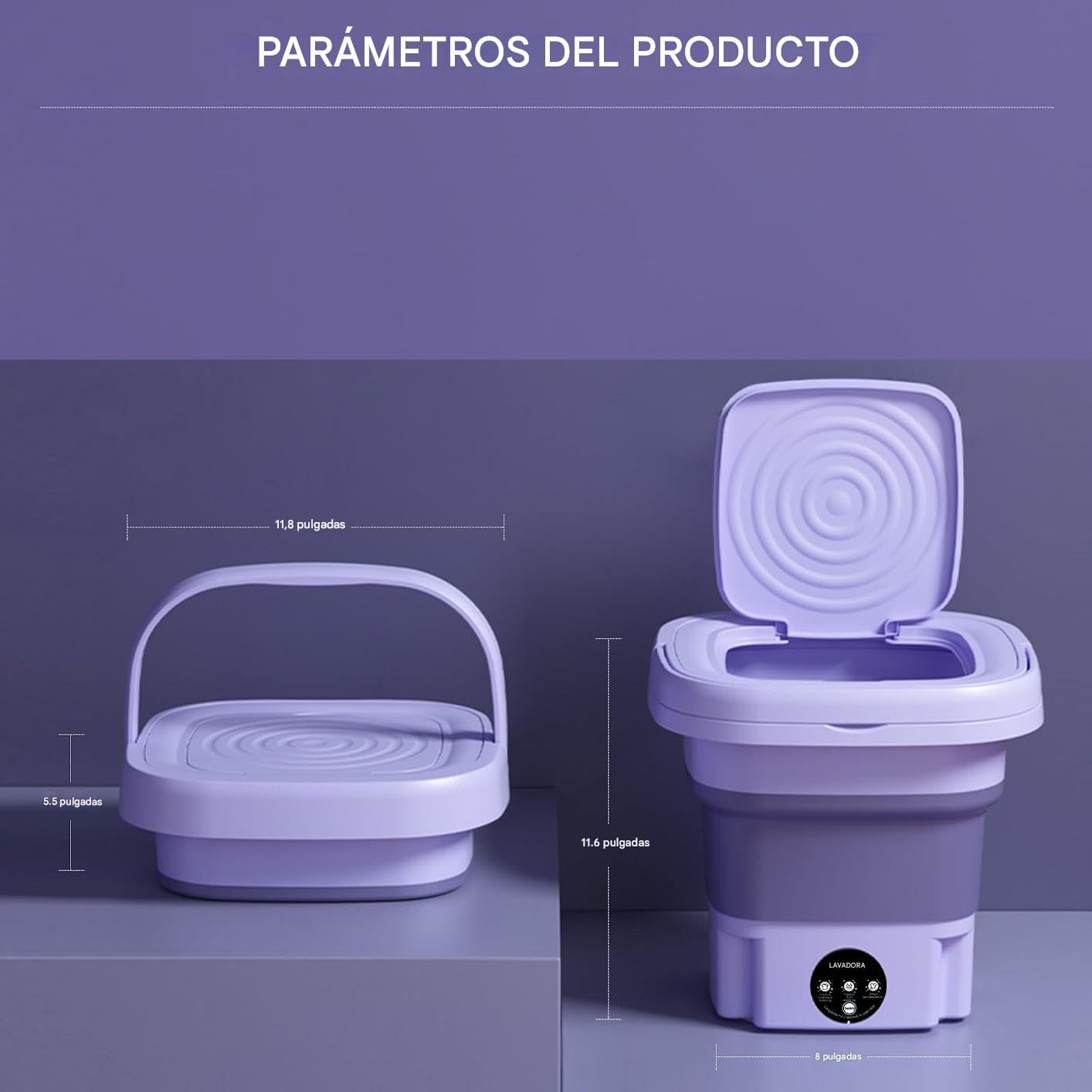 Lavadora Portátil Plegable de 11L – Mini Lavadora Automática con Sistema de Drenaje – Ideal para Viajes, Camping, Furgonetas y Espacios Reducidos – Clase Energética A (Enchufe EU)