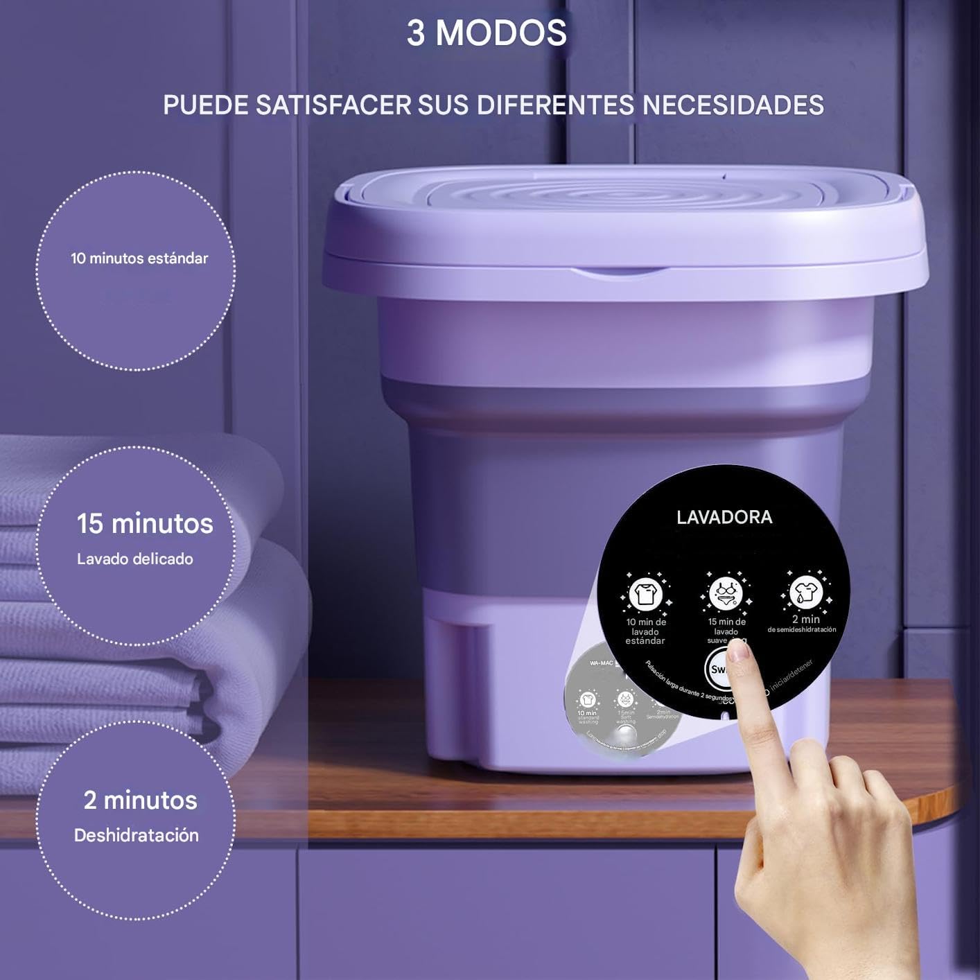 Lavadora Portátil Plegable de 11L – Mini Lavadora Automática con Sistema de Drenaje – Ideal para Viajes, Camping, Furgonetas y Espacios Reducidos – Clase Energética A (Enchufe EU)