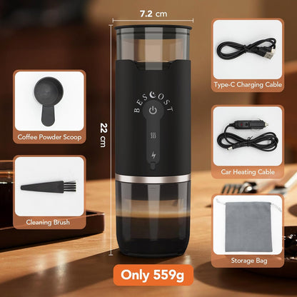 BESCOST Cafetera Portátil Capsulas 3 En 1, Cafetera Portátil Espresso Compatible Con NS Y DG Cápsulas Y Café Molido Para RV, Acampada, Senderismo, Oficina Y Hogar