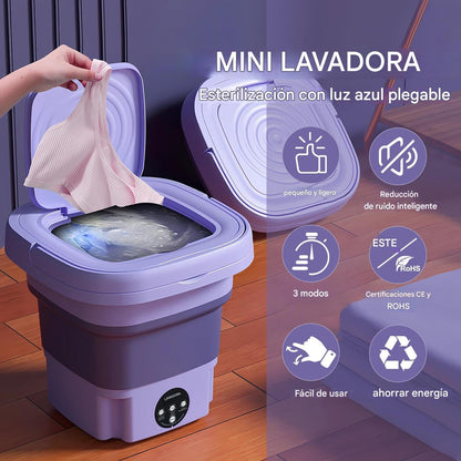 Lavadora Portátil Plegable de 11L – Mini Lavadora Automática con Sistema de Drenaje – Ideal para Viajes, Camping, Furgonetas y Espacios Reducidos – Clase Energética A (Enchufe EU)