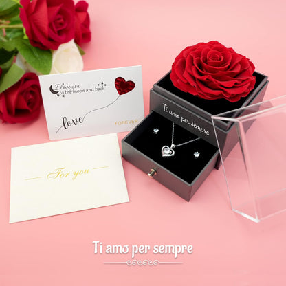 Yamonic Rosa Eterna Regalos Originales Para Mujer,Rosa Eterna Natural Preservada Con Collar Y Pendientes De Plata De Ley 925,Flore Preservada Regalo Navidad San Valentin Dia De La Madre Cumpleaños