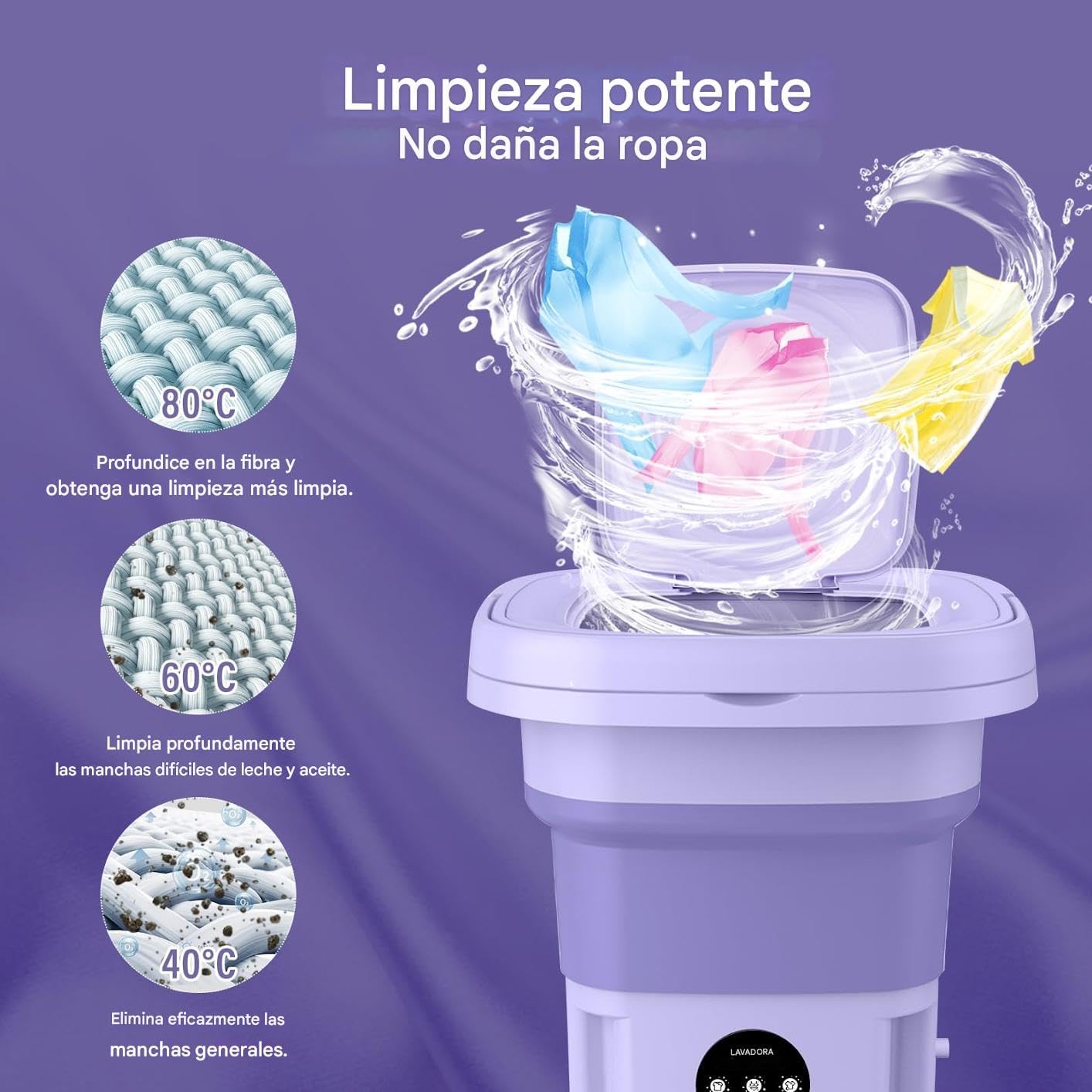 Lavadora Portátil Plegable de 11L – Mini Lavadora Automática con Sistema de Drenaje – Ideal para Viajes, Camping, Furgonetas y Espacios Reducidos – Clase Energética A (Enchufe EU)