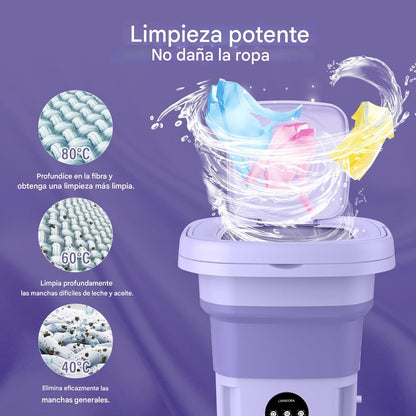 Lavadora Portátil Plegable de 11L – Mini Lavadora Automática con Sistema de Drenaje – Ideal para Viajes, Camping, Furgonetas y Espacios Reducidos – Clase Energética A (Enchufe EU)