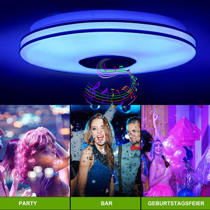 Lámpara de techo LED de 36 W con altavoz Bluetooth, regulable mediante mando a distancia y control por aplicación, lámpara de techo LED con cambio de color RGB.