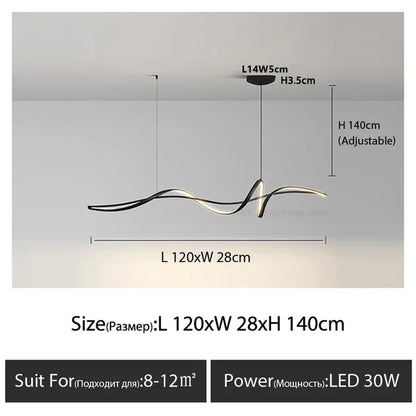 New Ribbon Shape Design Dining Island LED Chandelier Aluminum Simplicity Living Room House Indoor Decoration Table Lighting