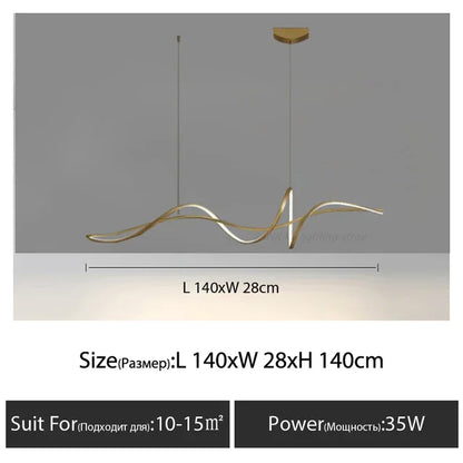 New Ribbon Shape Design Dining Island LED Chandelier Aluminum Simplicity Living Room House Indoor Decoration Table Lighting