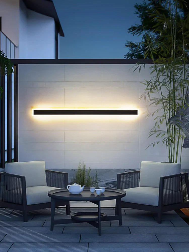 Lámpara de pared para exteriores Lámpara de pared moderna e impermeable Lámpara de pared para vestíbulo exterior Iluminación LED para salón Lámpara de pared larga para villa nórdica con TV