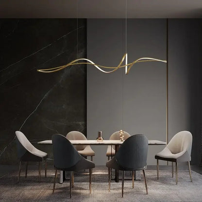 New Ribbon Shape Design Dining Island LED Chandelier Aluminum Simplicity Living Room House Indoor Decoration Table Lighting