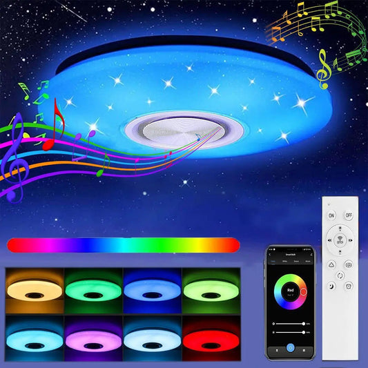 Lámpara de techo LED de 36 W con altavoz Bluetooth, regulable mediante mando a distancia y control por aplicación, lámpara de techo LED con cambio de color RGB.