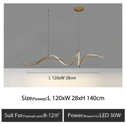 New Ribbon Shape Design Dining Island LED Chandelier Aluminum Simplicity Living Room House Indoor Decoration Table Lighting